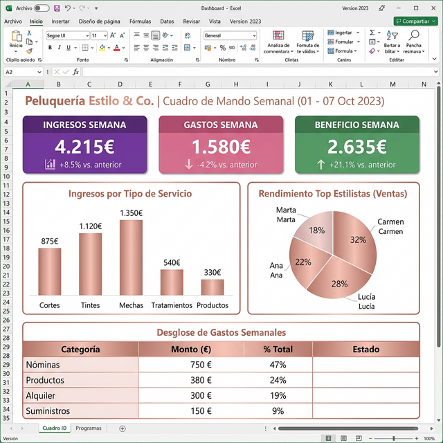 Dashboard peluquería